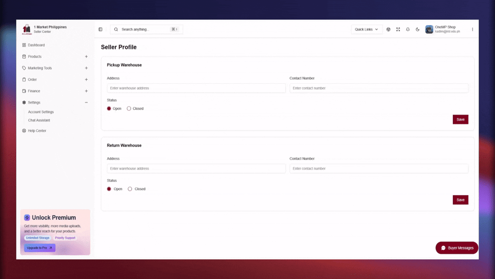 Warehouse Settings Walkthrough
