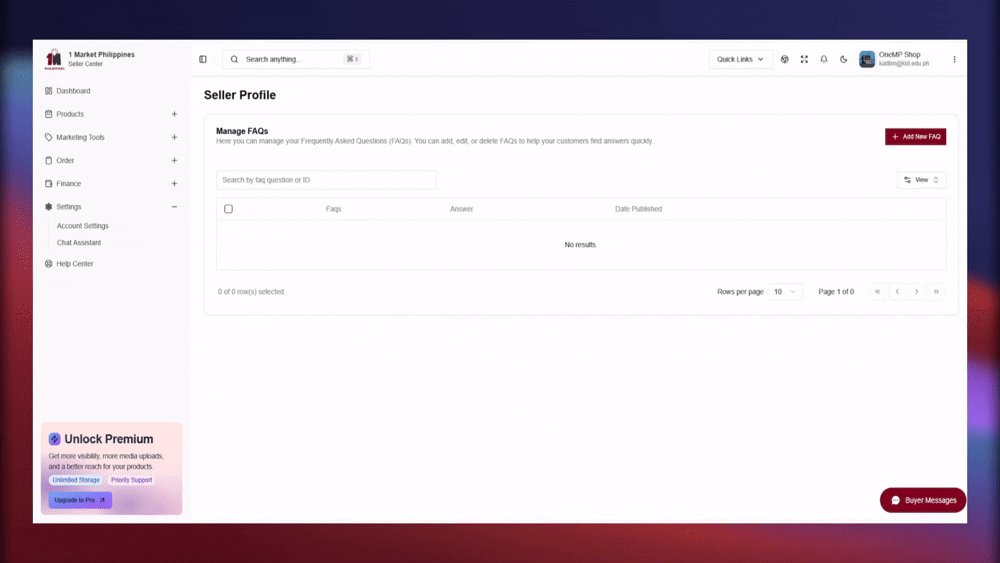 FAQs Settings Walkthrough